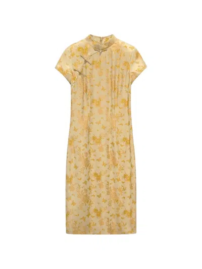 Shanghai Tang Tang Qipao Jacquard Midi Dress In Yellow