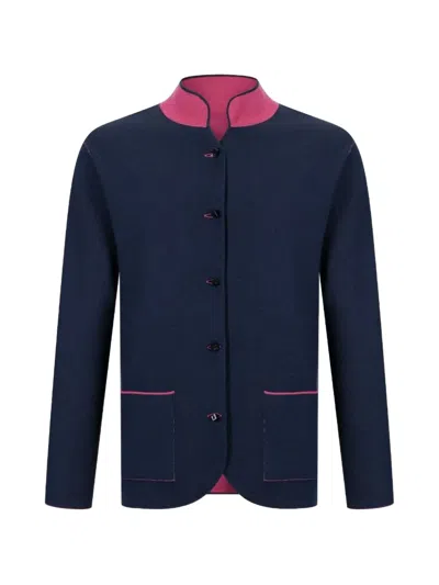 Shanghai Tang Tang Reversible Five-button Cardigan In Blue