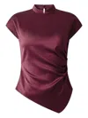 Shanghai Tang Tang Top Mock-neck Draped Silk Blouse In Brown
