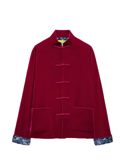 Shanghai Tang Tang Velvet Mandarin Jacket In Red