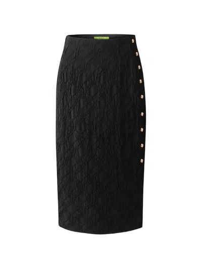 Shanghai Tang Textured Button Skirt In Black
