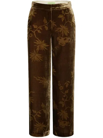 Shanghai Tang Velvet-finish Flared Trousers In Brown