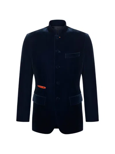 Shanghai Tang Velvet Five-button Jacket In Blue