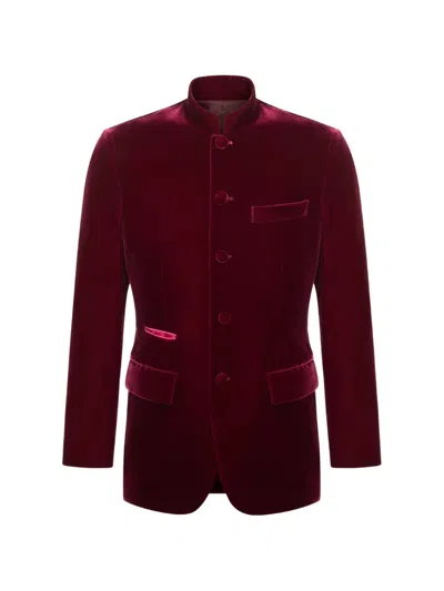 Shanghai Tang Velvet Five-button Jacket In Burgundy