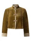 Shanghai Tang Velvet Ribbed Mandarin-collar Jacket In Green