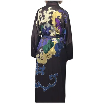 Pre-owned Shanghai Tang Vintage  Silk Robe Chocolate Brown Embroidered Dragon Cloud Design
