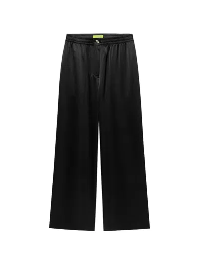 Shanghai Tang Wide-leg Mulberry Silk Trousers In Black