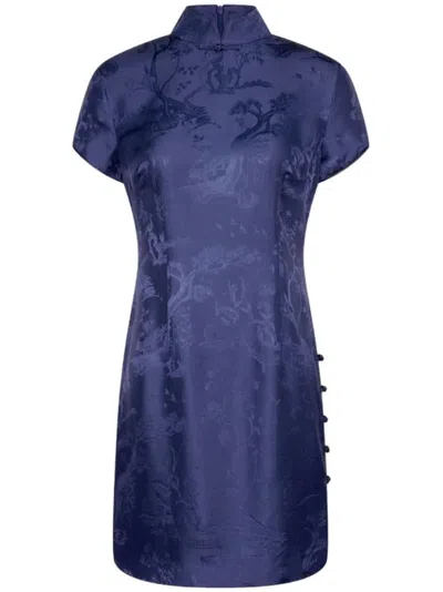 Shanghai Tang Winding Stream Party Mini Qipao Dress In Blue