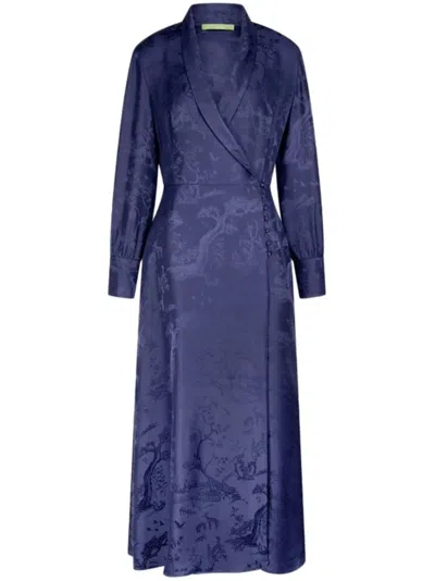 Shanghai Tang Winding Stream Party Silk Wrap Dress In Purple