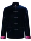 Shanghai Tang Winding Stream Party Velvet Jacket In Blue