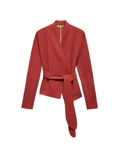 Shanghai Tang Wrap Belted Jacket In Red