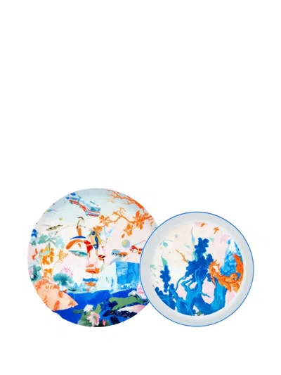 Shanghai Tang X Jacky Tsai Floral Fine Bone China Plate (set Of Two) In Multi