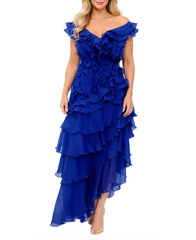 Shani Asymmetric Tiered Ruffle Dress In Blue