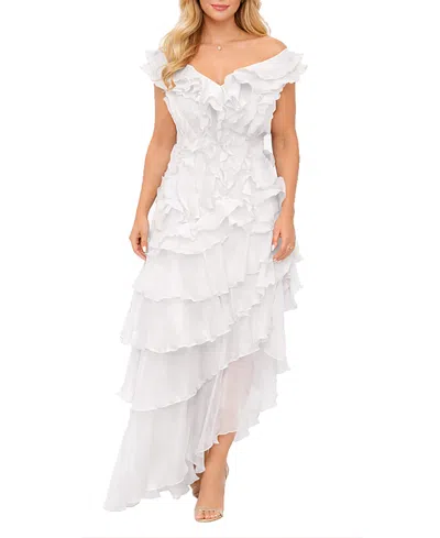 Shani Asymmetric Tiered Ruffle Dress In White