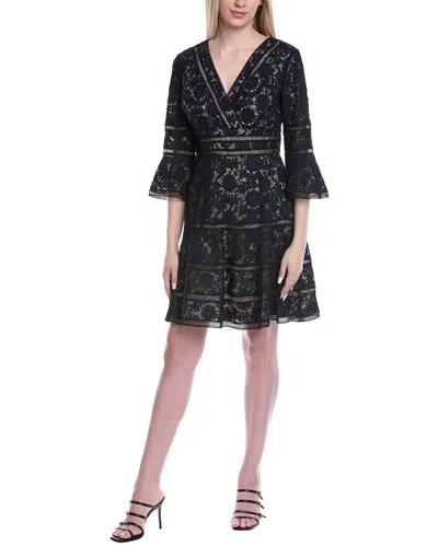 Shani Bell-sleeve Surplice Lace Dress In Black