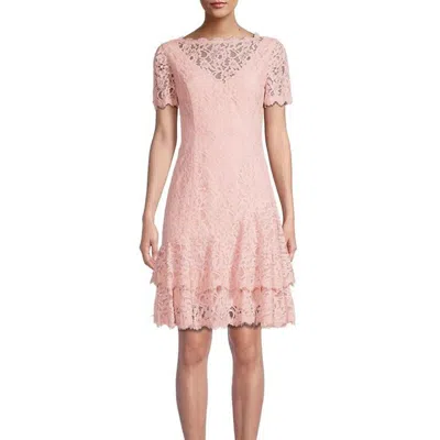 Shani Double Ruffle Lace Dress In Dusty Pink