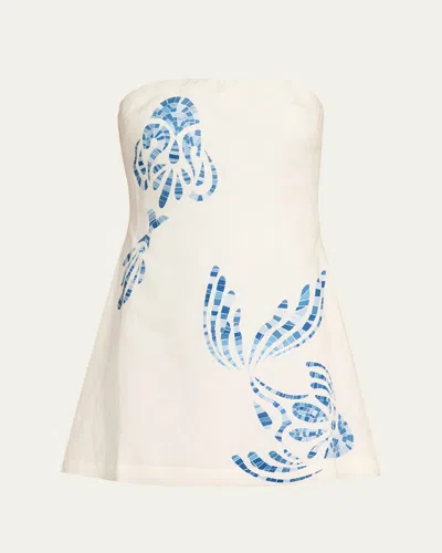 Shani Elowen Linen Mini Dress In Blue Mosaic