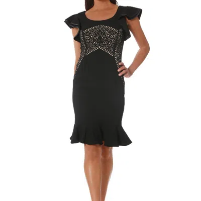 Shani Flutter Sleeves Laser Cutting Dress In Black
