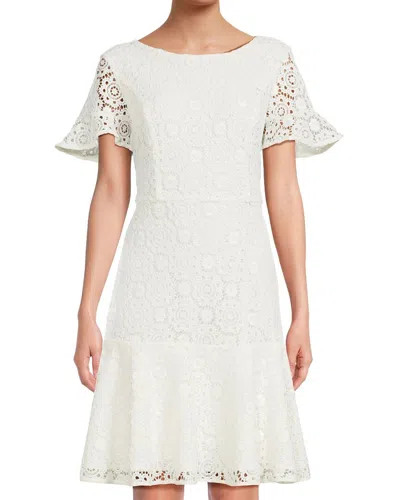 Shani Focus By  A-line Cotton Eyelet Dress In White