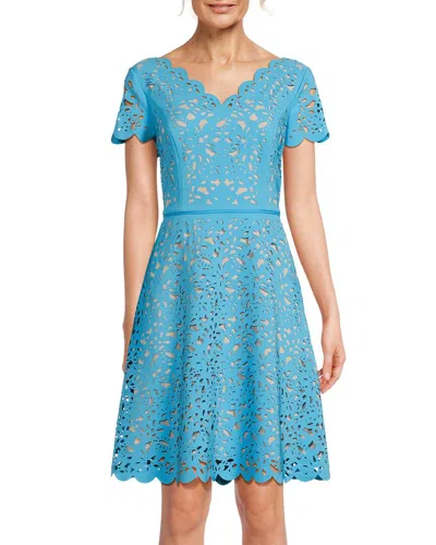 Shani Focus By V-neck A-line Laser Cutting Dress In Blue | ModeSens