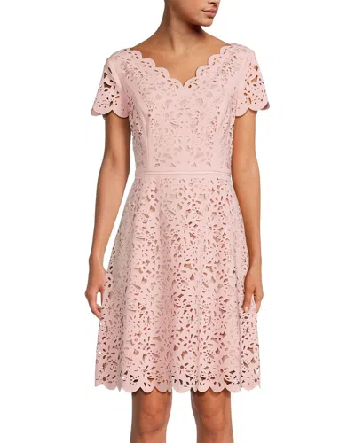 SHANI FOCUS BY SHANI V-NECK A-LINE LASER CUTTING DRESS