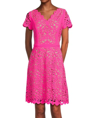 Shani Focus By  V-neck A-line Laser Cutting Dress In Pink
