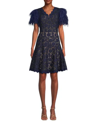Shani Lace & Feather Novelty Mini Dress In Black