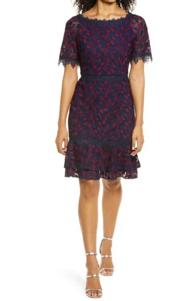 Shani Lace Sheath Dress In Navy/berry