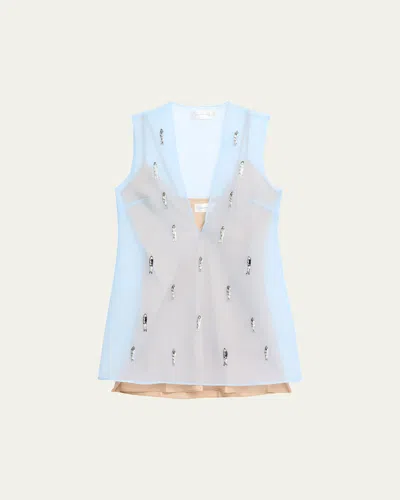Shani Leila Embellished Chiffon Mini Dress In Blue Dove