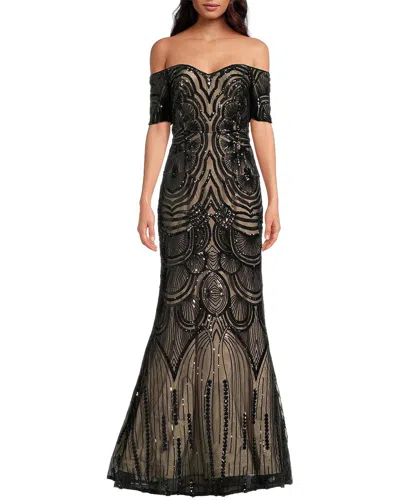 Shani Sequin Short Sleeve Maxi Dress In Black