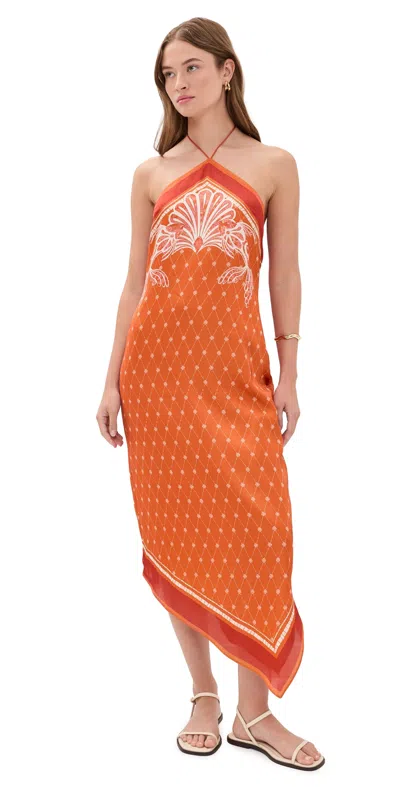 Shani Shemer Athena Midi Dress Orange Mosaic Print