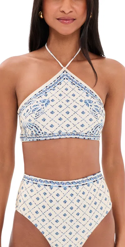 Shani Shemer Edie Bikini Top Blue Mosaic Print In White