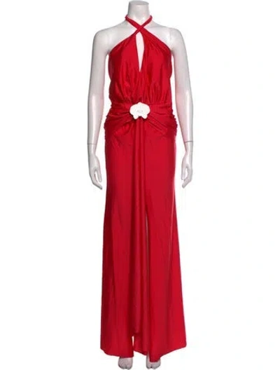 Pre-owned Shani Shemer Halterneck Long Dress W/ Tags In Red