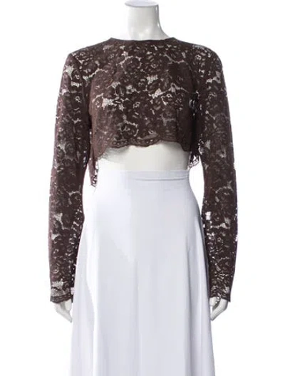 Pre-owned Shani Shemer Lace Pattern Crew Neck Crop Top In Brown