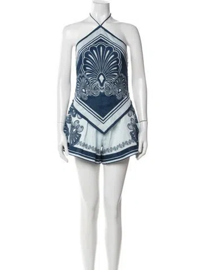 Pre-owned Shani Shemer Linen Floral Print Short Set W/ Tags In Blue