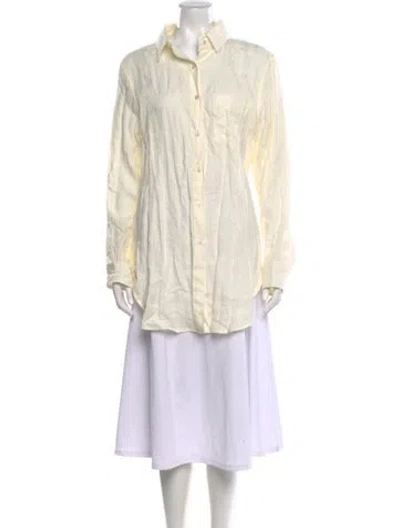 Pre-owned Shani Shemer Linen Long Sleeve Button-up Top W/ Tags In Neutral
