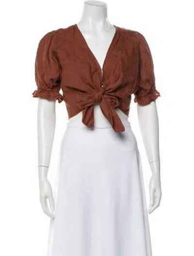Pre-owned Shani Shemer Linen V-neck Crop Top W/ Tags In Brown
