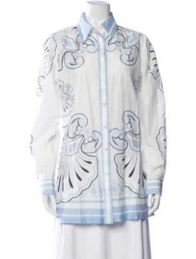 Pre-owned Shani Shemer Printed Long Sleeve Top W/ Tags In Blue/white