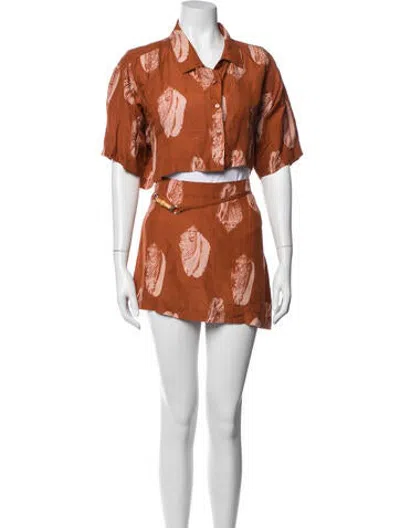 Pre-owned Shani Shemer Printed Skirt Set In Orange