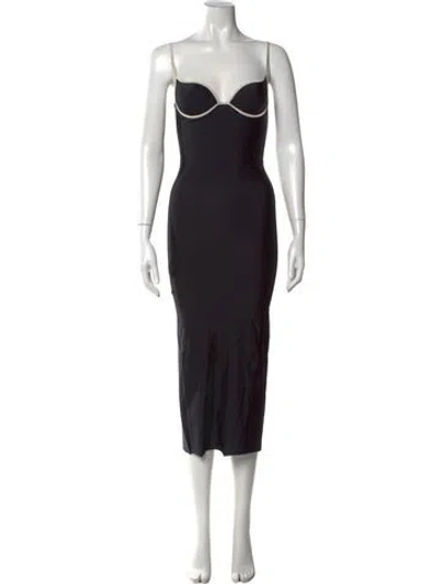 Pre-owned Shani Shemer Square Neckline Midi Length Dress In Black