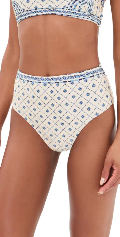 Shani Shemer Thelma Bikini Bottoms Blue Mosaic Print In White