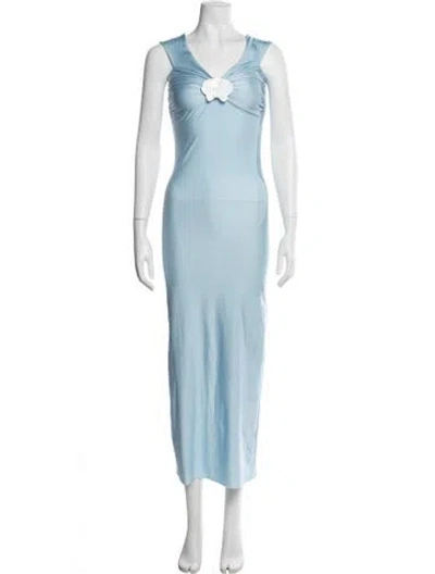 Pre-owned Shani Shemer V-neck Long Dress In Blue