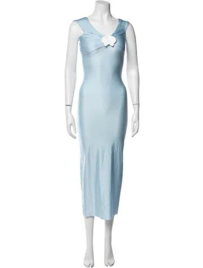 Pre-owned Shani Shemer V-neck Midi Length Dress In Blue