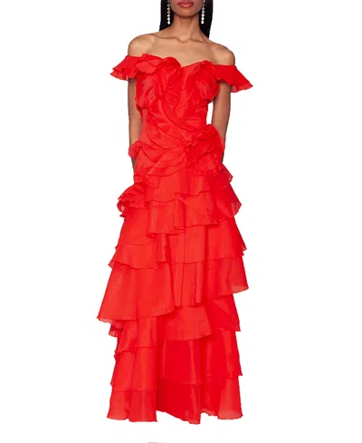 Shani Tiered Ruffle Gown In Red