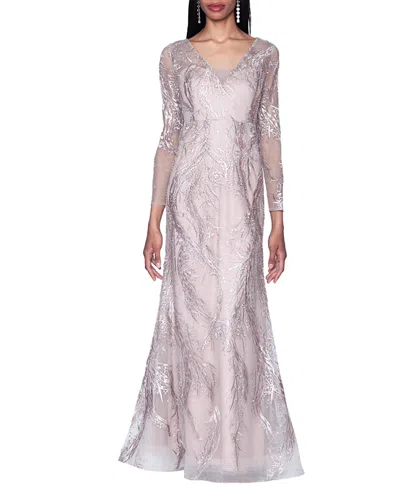 Shani V-neck Beaded Fit And Flare Gown In Neutral