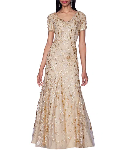 Shani V-neck Embroidered Gown In Neutral