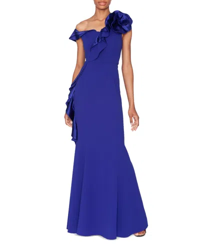 Shani Women's Asymmetric Ruffled Sleeveless Gown In Cobalt Blue
