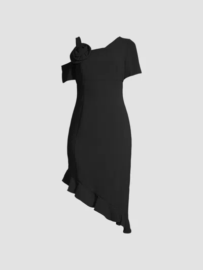 Shani Asymmetric Ruffled Sheath Dress In Black