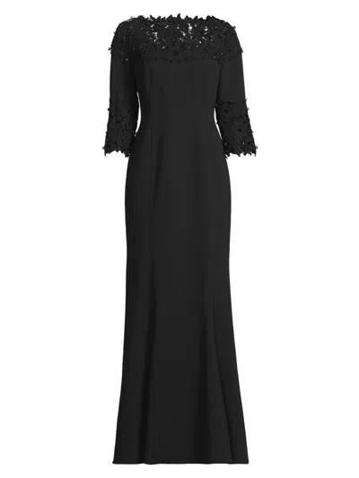 Shani Women's Embellished Crepe-lace Boatneck Gown In Black
