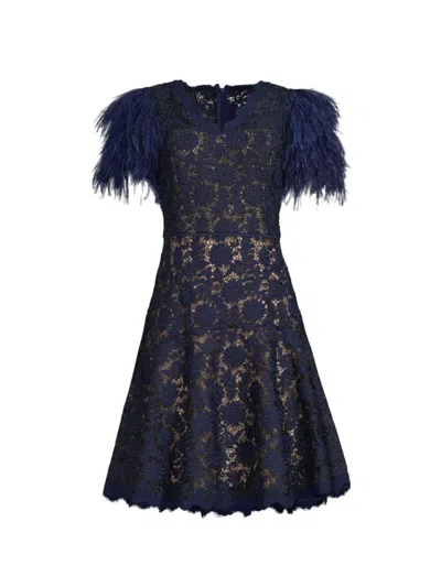 Shani Women's Feathers Lace Minidress In Navy Beige
